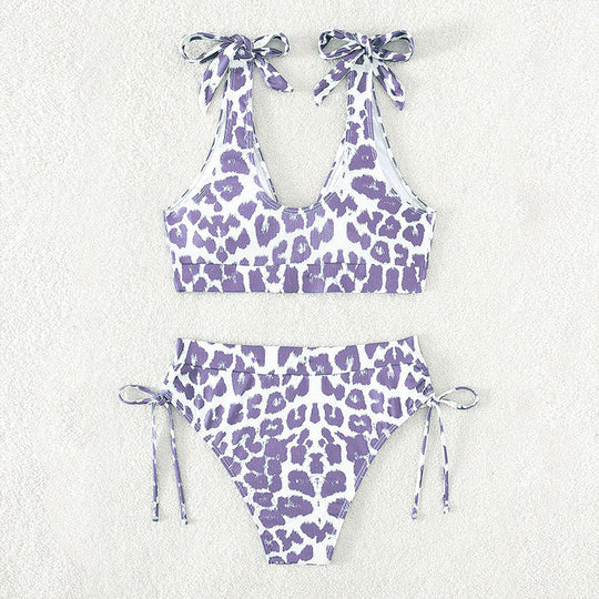 Damen Hochgeschnittener Bikini mit sportlichem Design und verspielten Bindebändern R&B