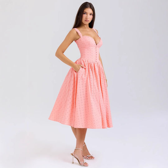Damen A-linien Kleid mit Schößchen und Spitzenapplikationen R&B
