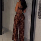 Damen Jumpsuit mit aufregendem Leopardendruck und raffiniertem Rückenausschnitt R&B