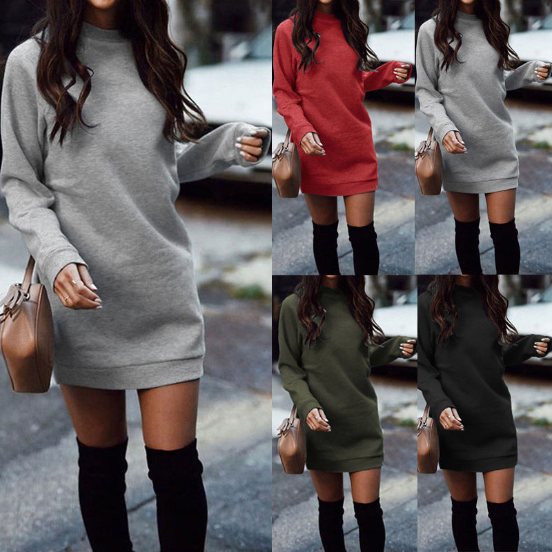 Damen nan legeres Sweatshirt-Kleid mit Rundhalsausschnitt geradem Schnitt und langen Ärmeln R&B