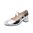 Damen elegante Mary-Jane Schuhe mit modischem Riemen und glänzendem Design