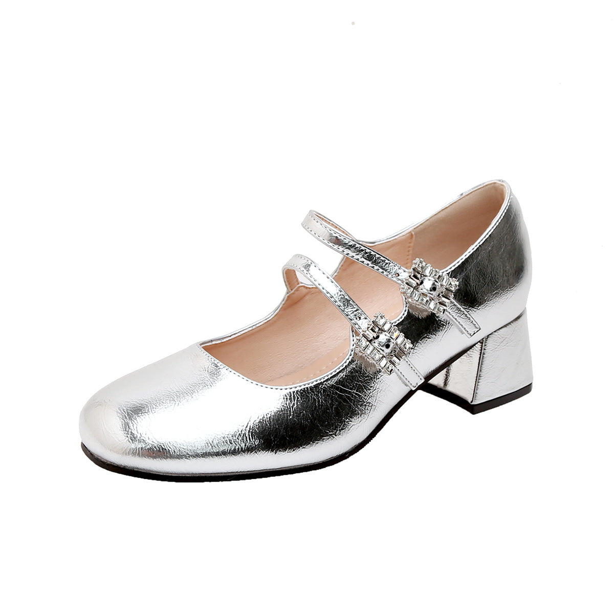 Damen elegante Mary-Jane Schuhe mit modischem Riemen und glänzendem Design