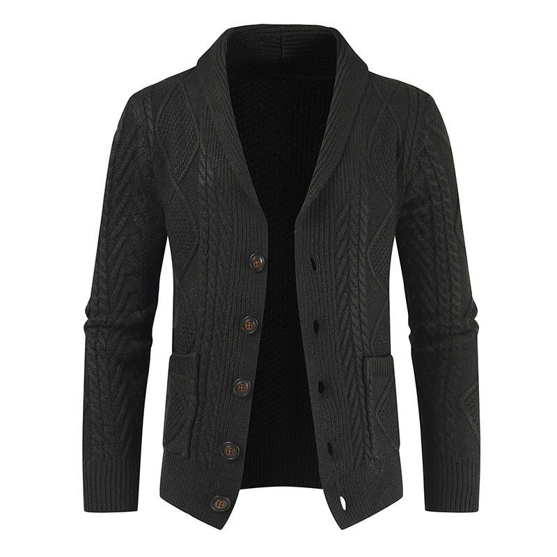 Herren Strickjacke mit modernem Zopfmuster und schickem Schalkragen R&B