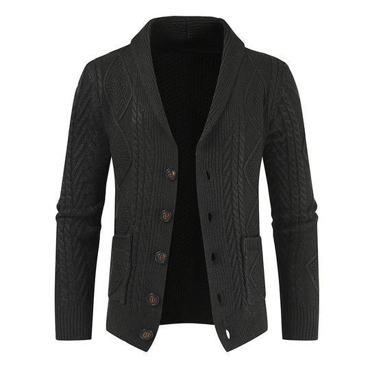 Herren Strickjacke mit modernem Zopfmuster und schickem Schalkragen R&B