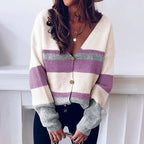 Damen Strickjacke mit tiefem V-Ausschnitt und knöpfbarem Design R&B