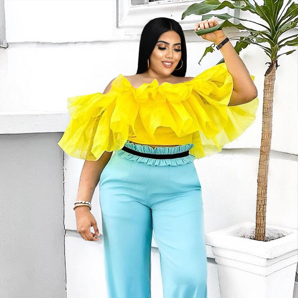 Damen Bluse mit voluminösen Rüschenärmeln und elegantem Taillenband R&B