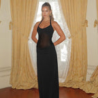 Damen Elegantes Maxi-Kleid mit transparentem Oberteil und tiefer Taille R&B