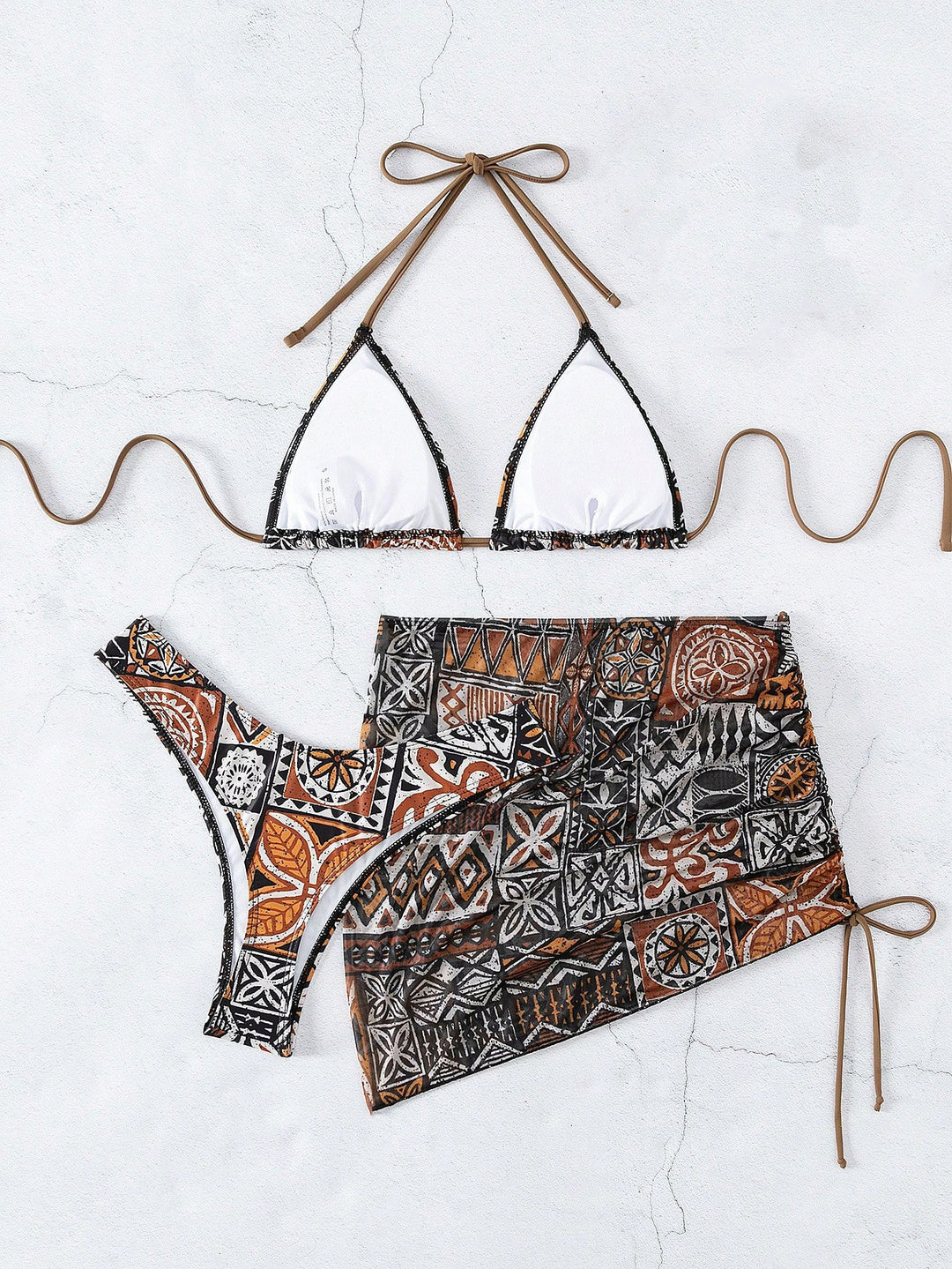 Damen Triangel-Bikini mit kontrastierenden Mustern R&B