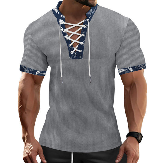 Herren Kurzarm Henley-Shirt mit modernem Schnürdesign und attraktiven Kontrastelementen R&B