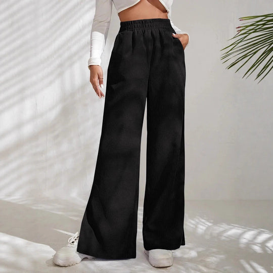 Damen Weite Cord-Hose mit elastischem Bund und seitlichen Schlitzen R&B