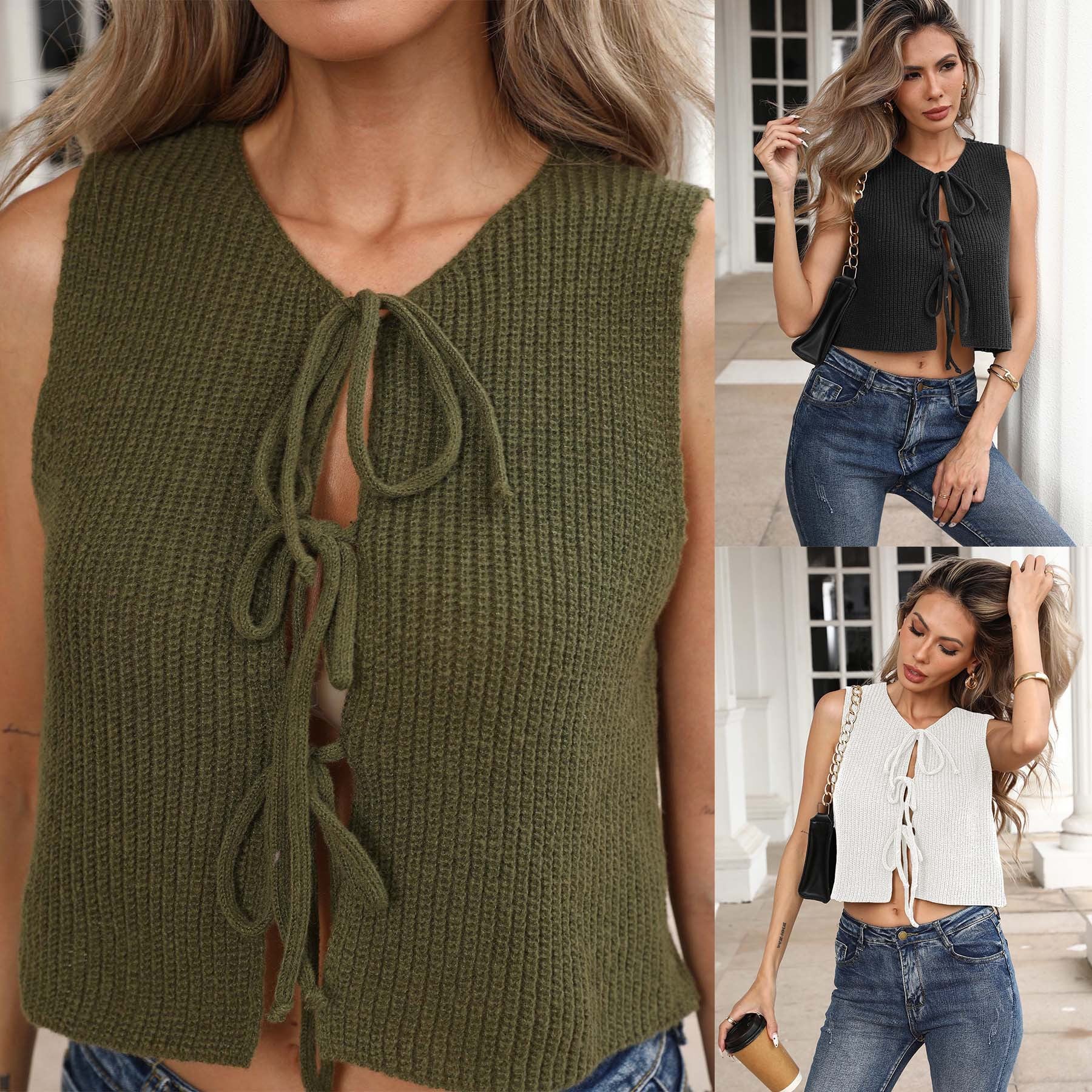 Damen lässiges Crop-Top mit Schleifenbindung R&B