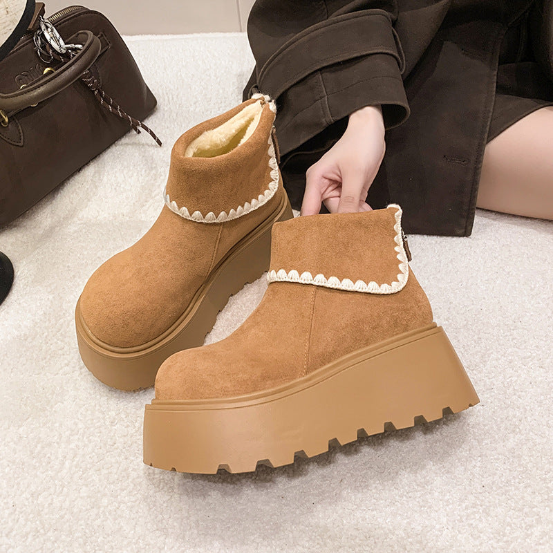 Damen Plattformstiefel mit warmem Innenfutter und dekorativem Abschlusssaum R&B