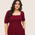 Damen elegantes Midikleid mit modischen Puffärmeln und Taillenschnürung R&B