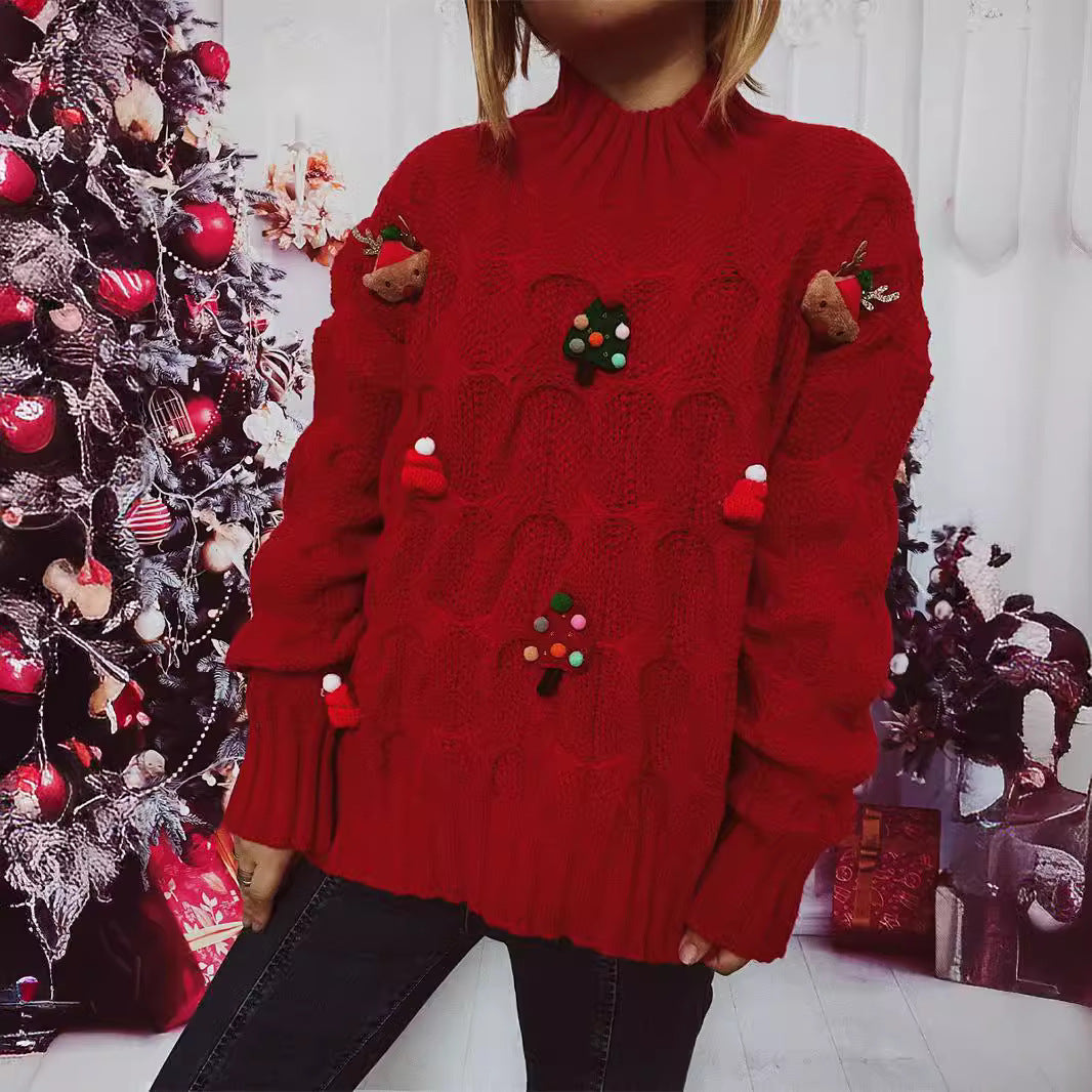 Damen Winter-Pullover mit festlichem Motiv und strukturierter Strickart R&B