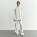 Damen Modisches Strickensemble mit hohem Kragen und weitem Schnitt R&B