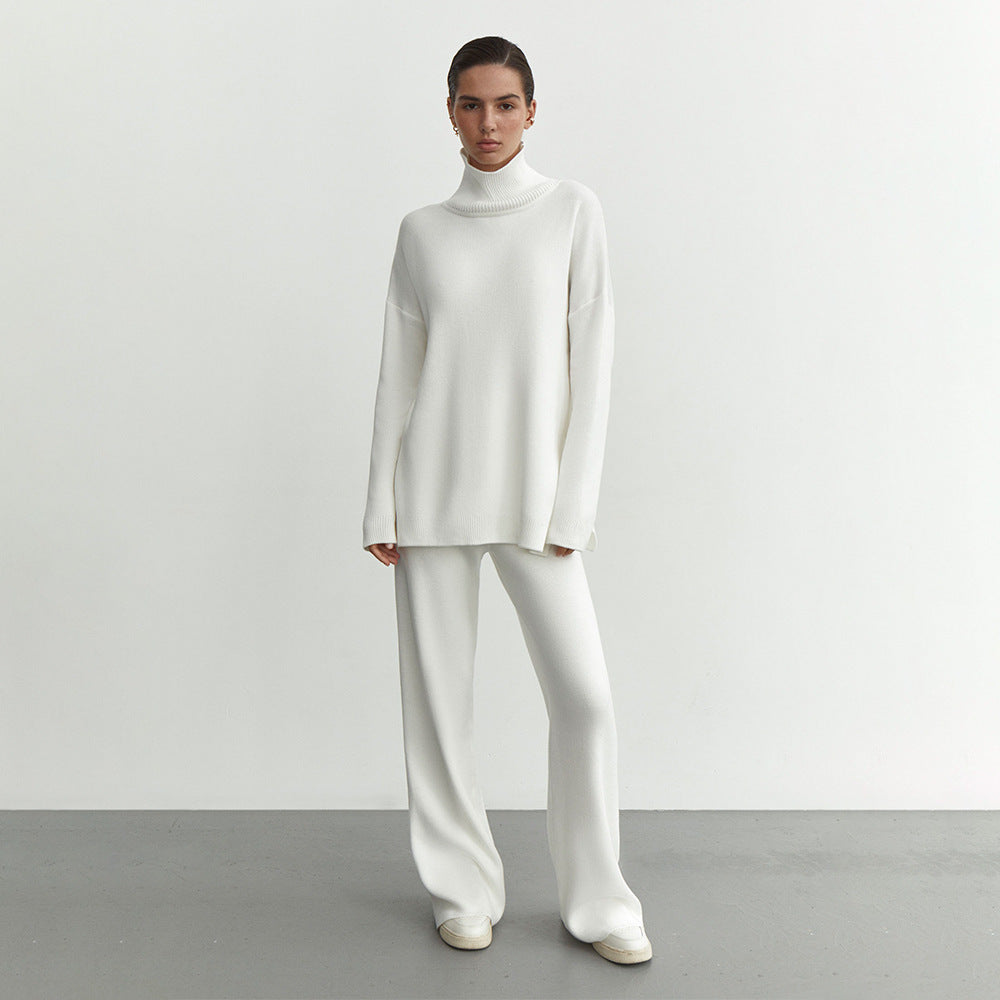 Damen Modisches Strickensemble mit hohem Kragen und weitem Schnitt R&B