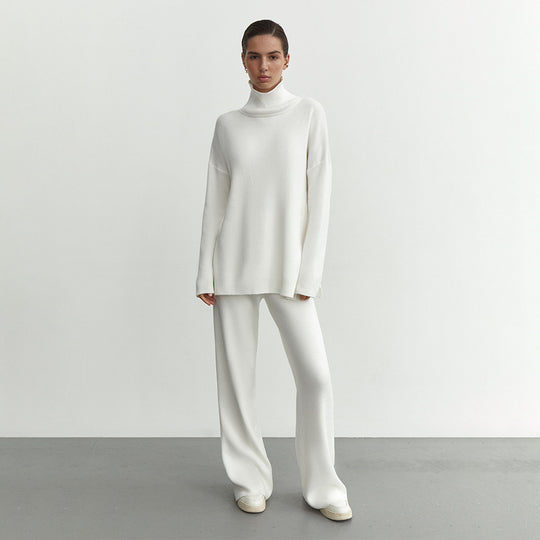 Damen Modisches Strickensemble mit hohem Kragen und weitem Schnitt R&B