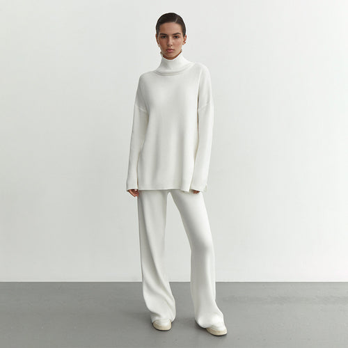 Damen Modisches Strickensemble mit hohem Kragen und weitem Schnitt R&B
