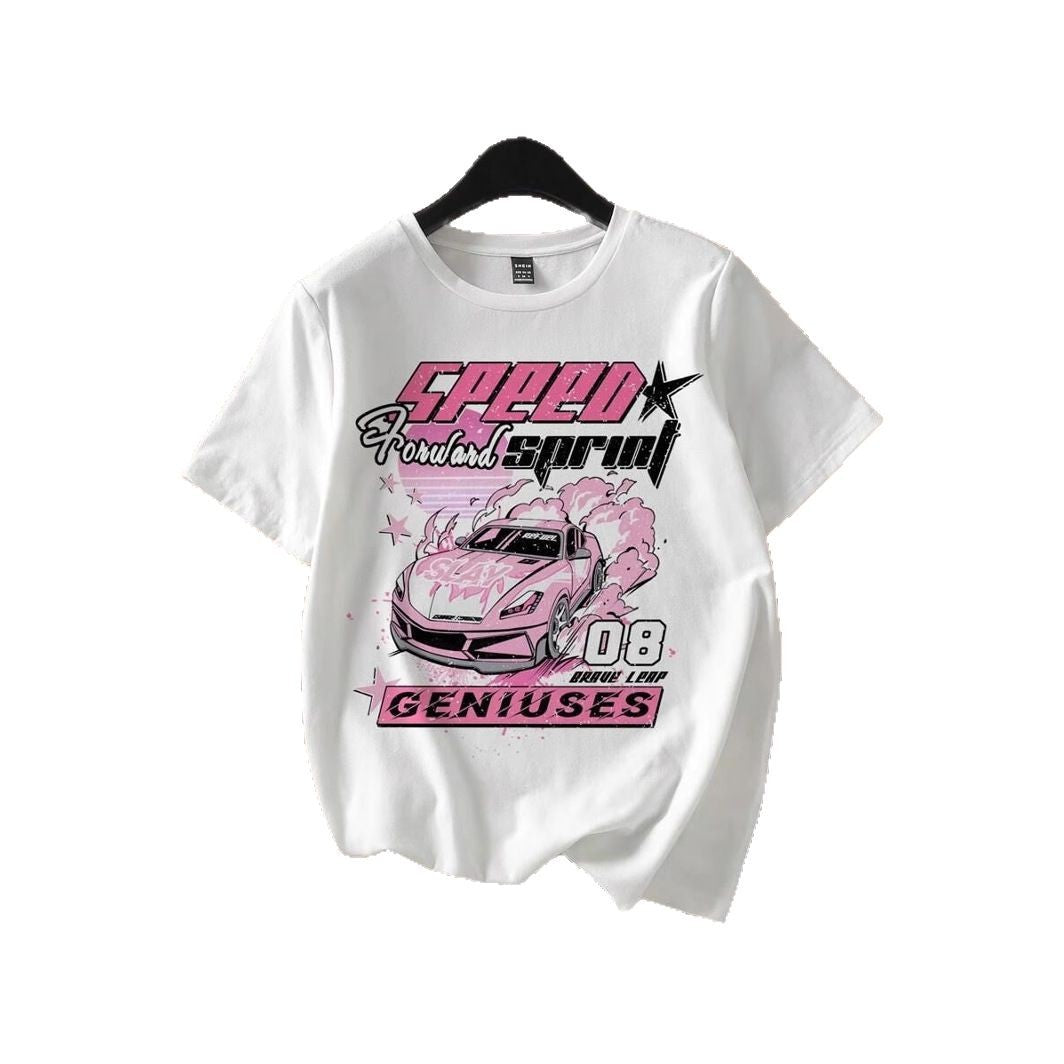 Damen T-Shirt mit kreativem Auto-Motiv und urbanem Schriftzug R&B