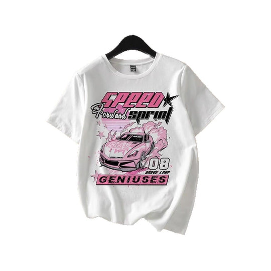 Damen T-Shirt mit kreativem Auto-Motiv und urbanem Schriftzug R&B