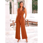 Damen Eleganter Jumpsuit mit taillierter Silhouette und V-Ausschnitt R&B