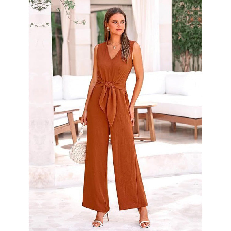 Damen Eleganter Jumpsuit mit taillierter Silhouette und V-Ausschnitt R&B
