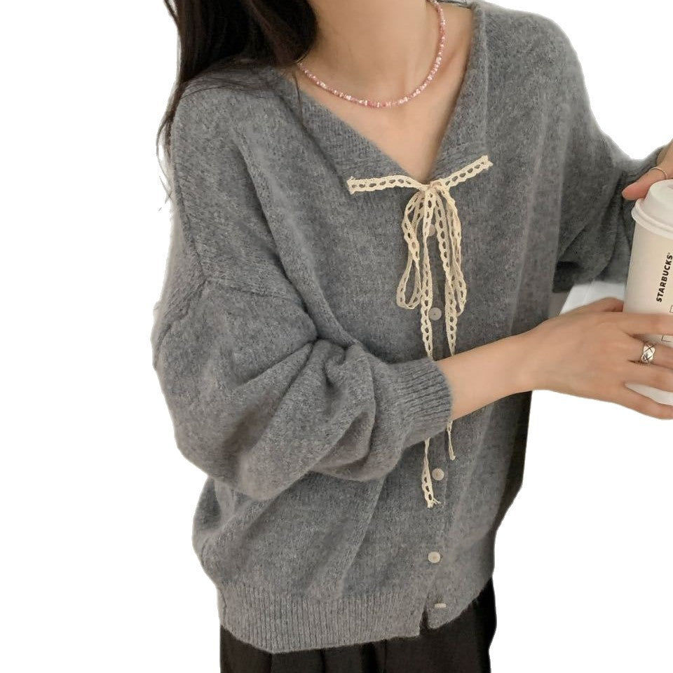 Damen lässiger Strickcardigan mit Kordelzug und feiner Struktur R&B