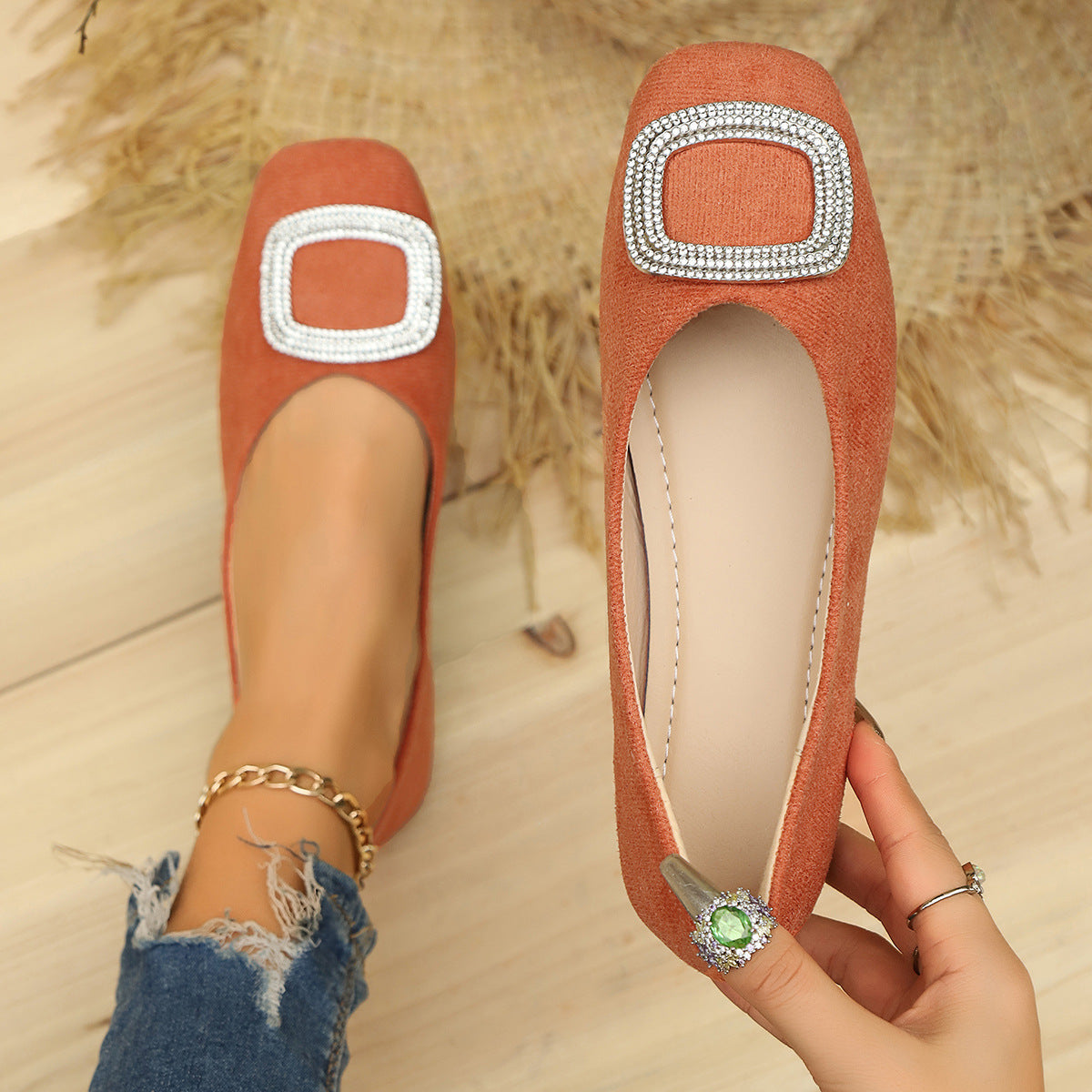 Damen elegante Ballerinas mit schimmerndem Schmuckdetail R&B