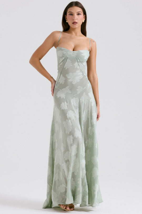 Damen nan figurbetontes Maxikleid mit Miederkonstruktion und Spaghettiträgern R&B