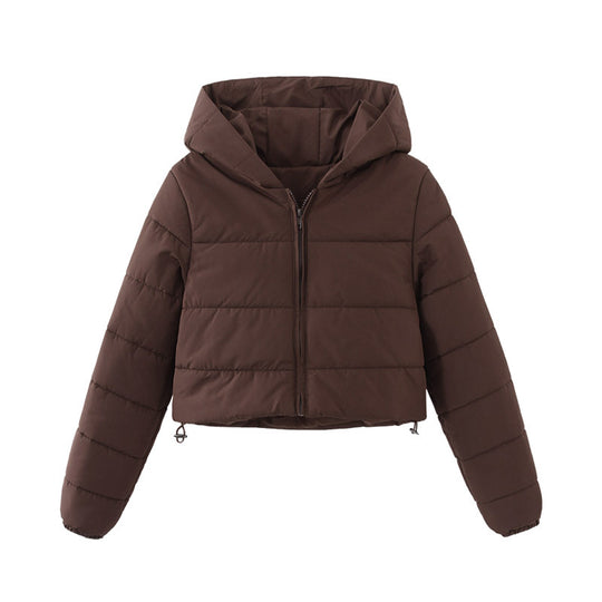 Damen gesteppte kurz geschnittene Jacke mit Kapuze R&B
