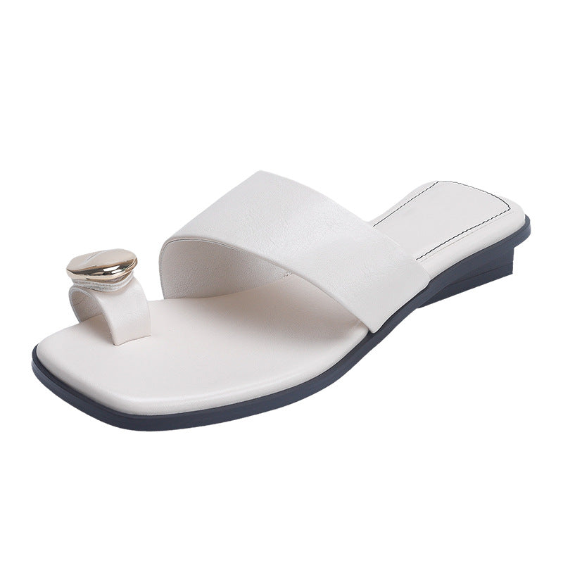 Damen elegante Zehentrenner-Sandalen mit geschwungenem Riemendesign und exklusivem Metallakzent R&B