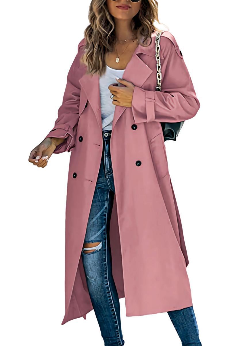 Damen Trenchcoat aus leichtem, atmungsaktivem Stoff mit doppelter Knopfreihe und seitlichen Taschen R&B
