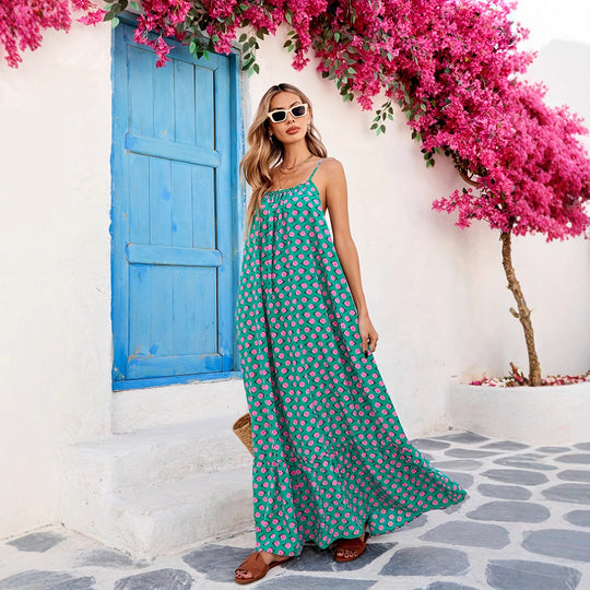 Damen Maxikleid mit grafischem Muster und fließendem Saum R&B