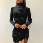 Damen Minikleid mit gerüschtem Design und hohem Kragen