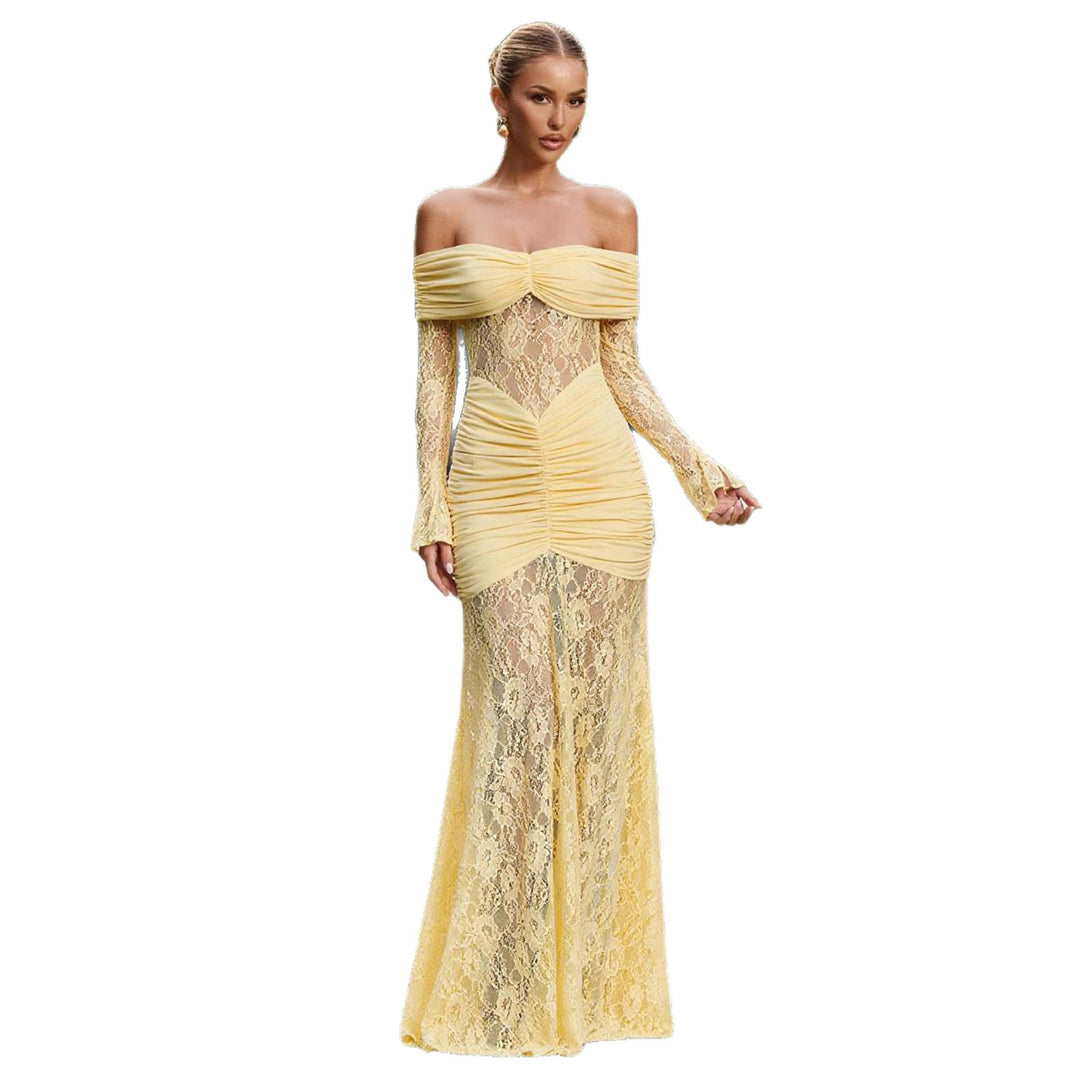 Damen Elegantes Spitzen Abendkleid mit schulterfreier Silhouette und raffinierten Rüschendetails R&B