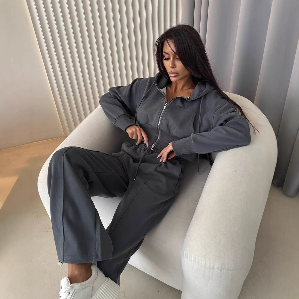 Damen sportliches Hoodie-Set mit weitem Schnitt und elastischem Bund R&B