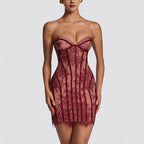 Damen verführerisches Spitzenkleid mit herzförmigem Ausschnitt und figurformendem Design R&B