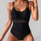 Damen eleganter Badeanzug mit transparenten Netzdetails R&B
