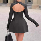 Damen Elegantes Mini-Kleid mit hochgeschlossenem Hals und ausgestelltem Saum R&B