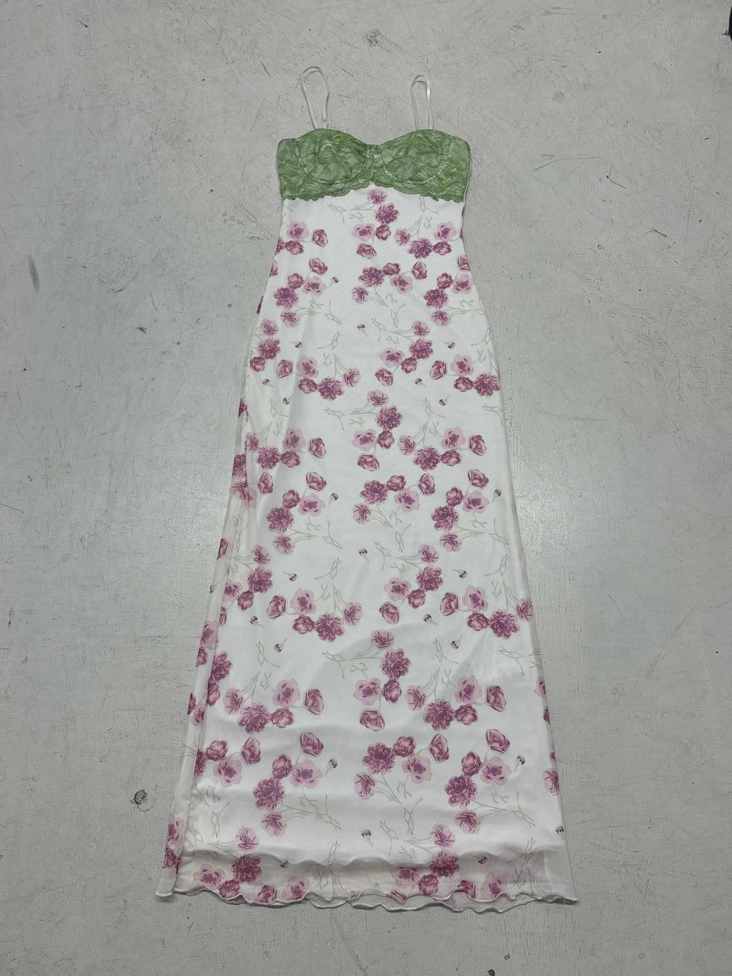 Damen Maxikleid mit floralem Spitzenoberteil und zarten Spaghettiträgern R&B