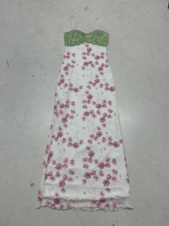 Damen Maxikleid mit floralem Spitzenoberteil und zarten Spaghettiträgern R&B
