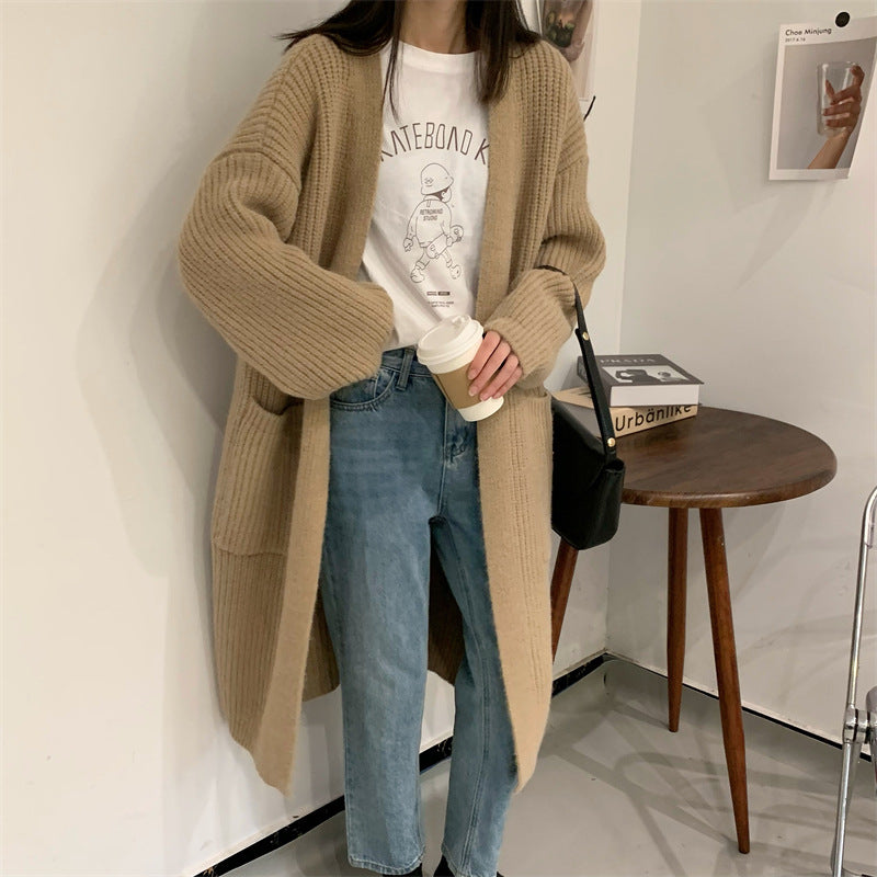 Damen Langer Strick-Cardigan mit tiefen Taschen und luftiger Passform R&B