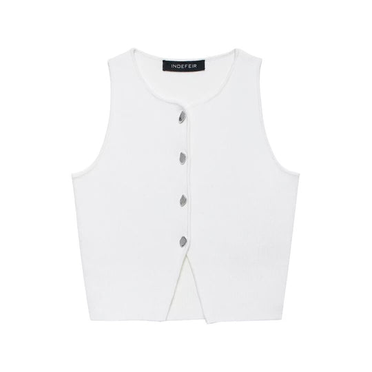 Damen ärmelloses Strickoberteil mit Knopfdetails R&B