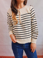 Damen gestreifter Strickpullover mit Knopfdetails und lässigem Schnitt R&B