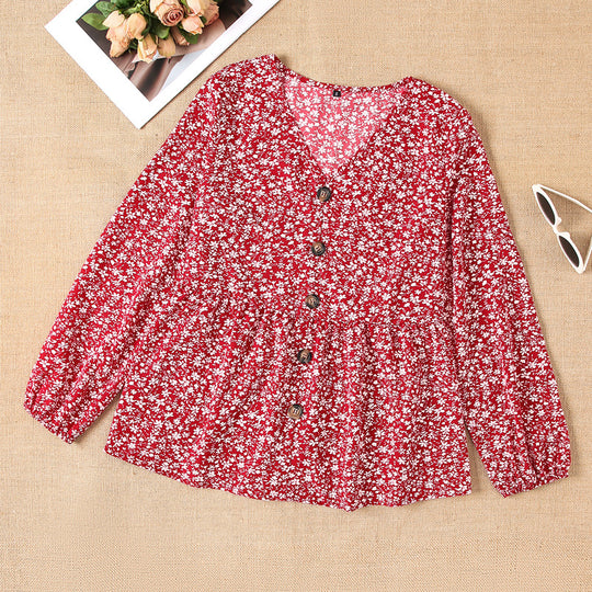 Damen Bluse mit floralem Design und Knopfdetails R&B