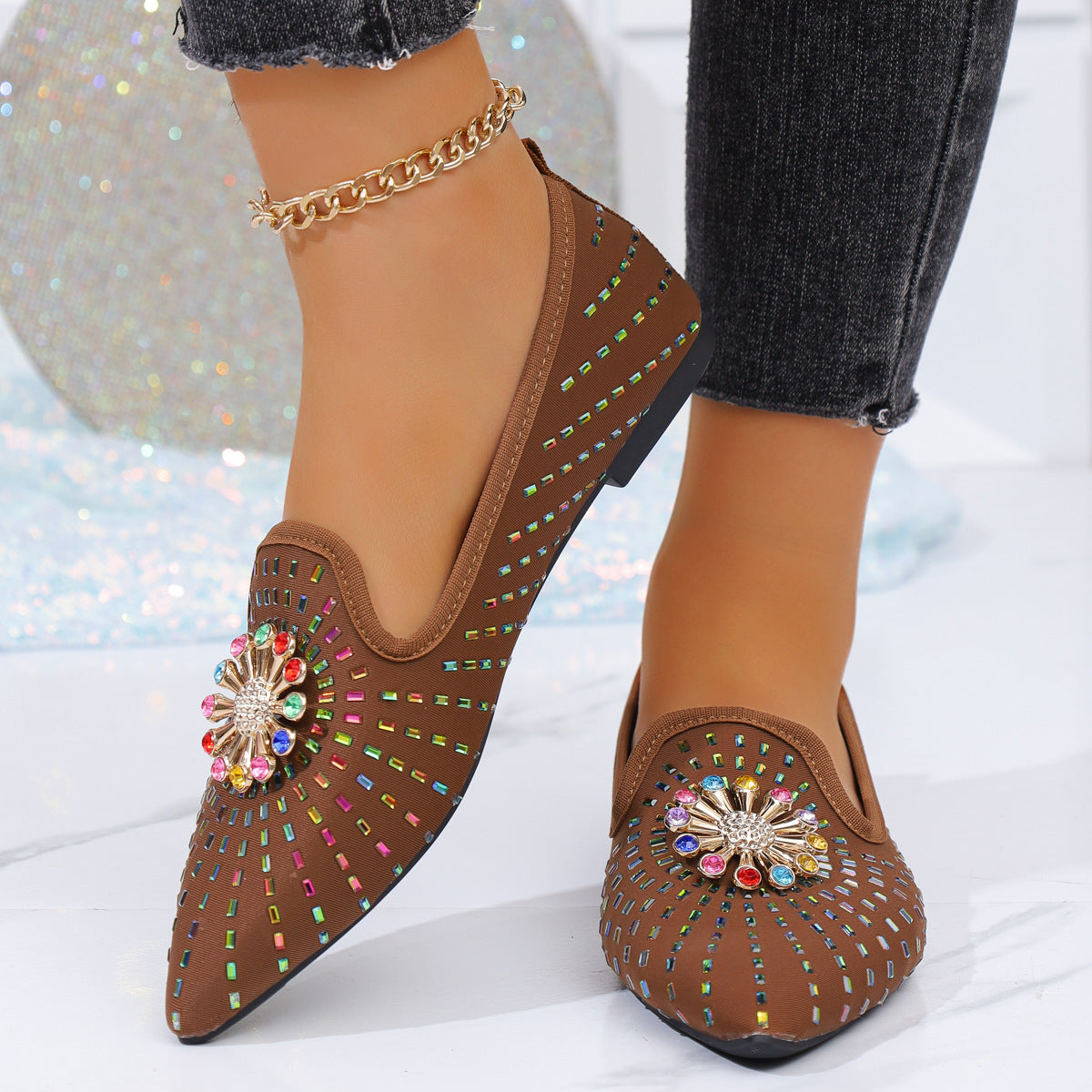 Damen flache Ballerinas mit funkelnder Applikation und modischem Design R&B