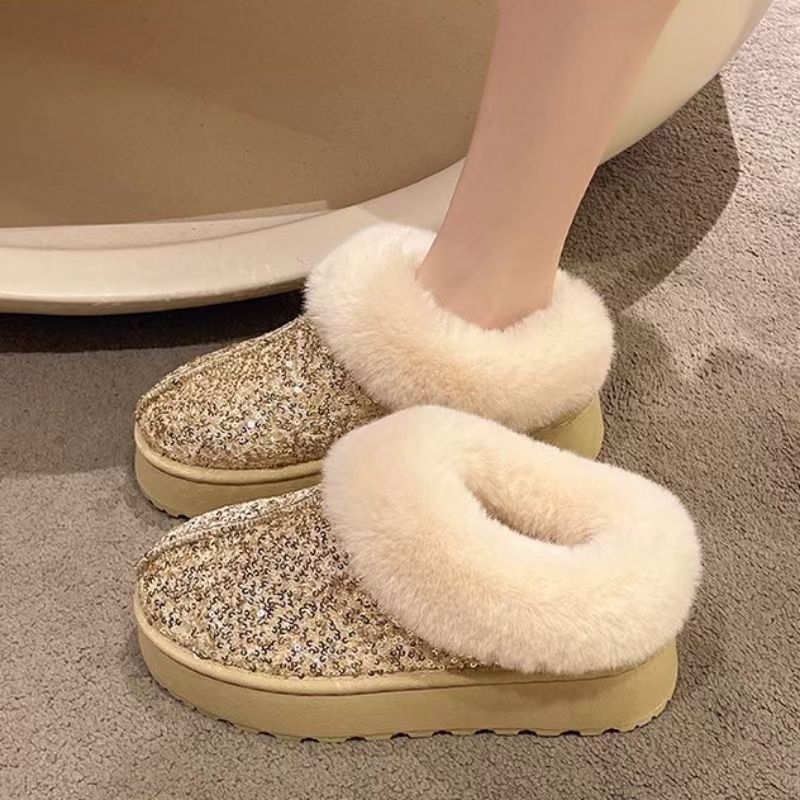 Damen Flauschige Glitzer Hausschuhe R&B