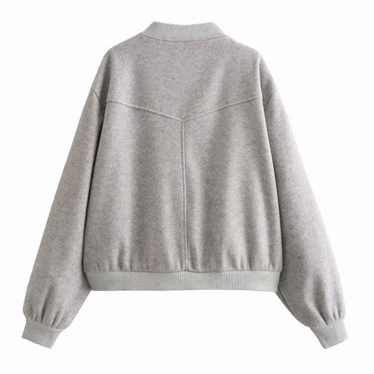 Damen modische Sweatjacke mit Knopfverschluss und praktischen Taschen R&B