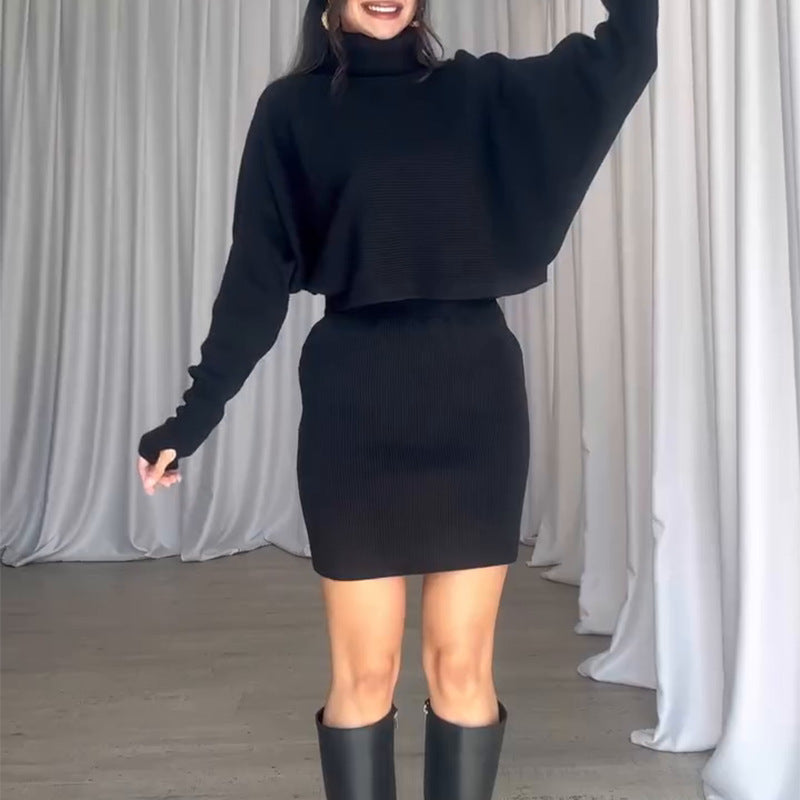 Damen Strickkleid mit lässigem Rollkragen und angeschnittenen Ärmeln R&B