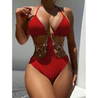 Damen Einteiler-Badeanzug mit stilvollen Cut-out-Details und dekorativen Ketten R&B